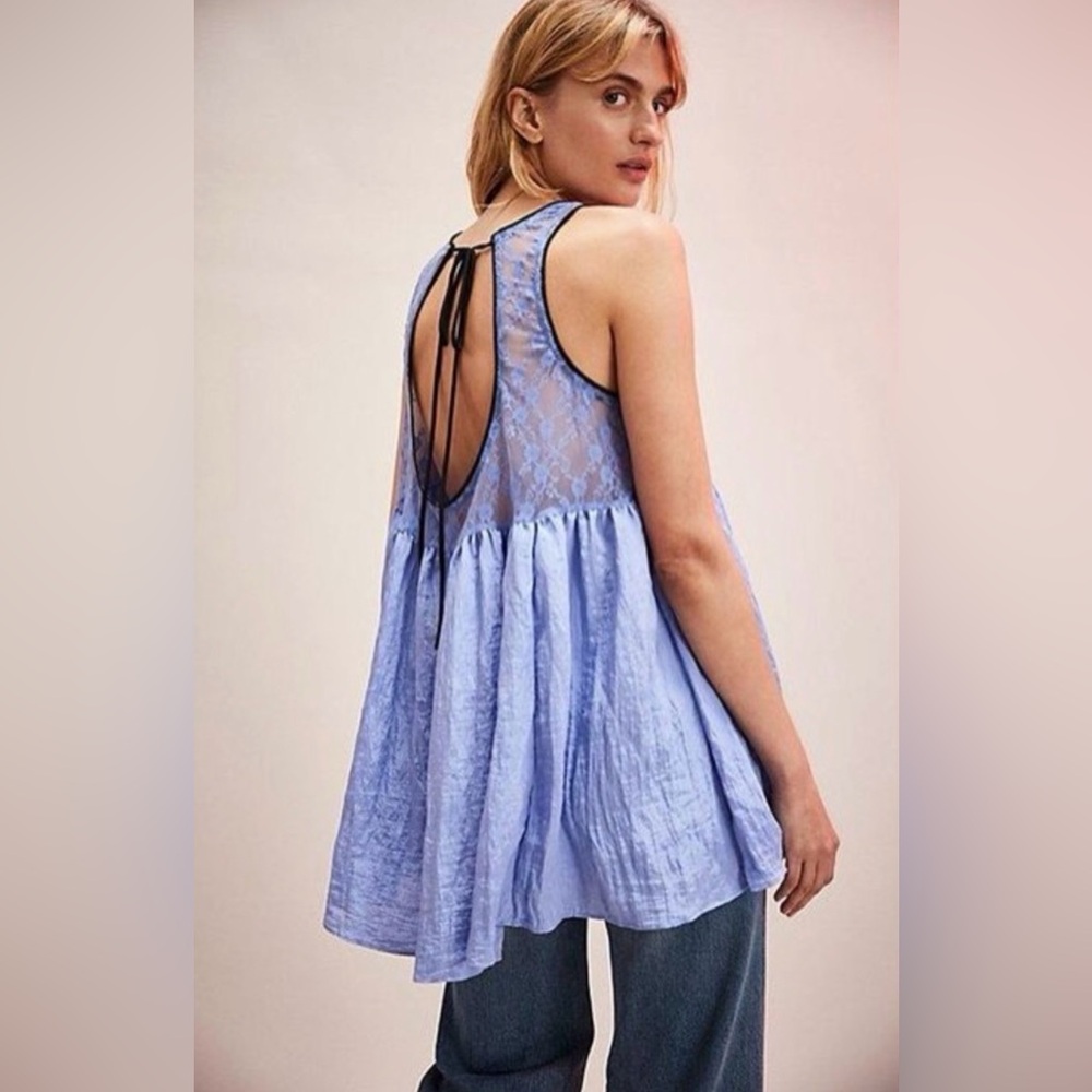 NWT Free People Intimately Current Obsession Mini Slip in Misty Blue Size Large